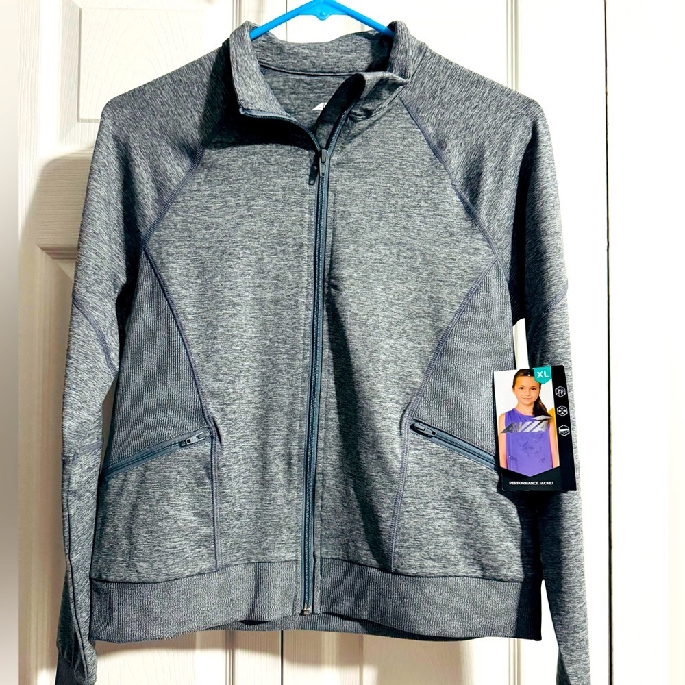 AVIA Sporty Gray Moisture Wicking Track Athletic Spring Jacket Girls XL …